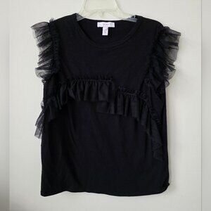 SCRIPTED | Tulle Ruffles Shirt Top Black Cotton Sz LARGE